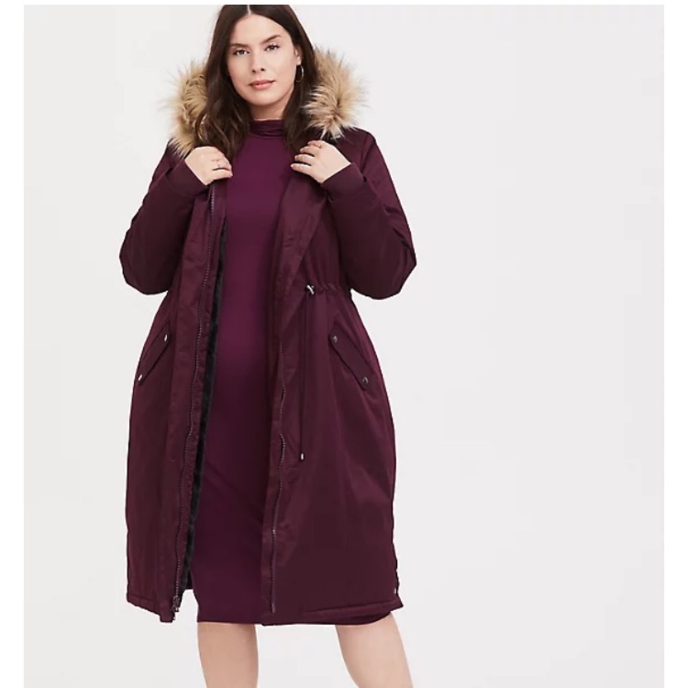 EUC Torrid Faux Fur Hooded longline Parka, 1(16).